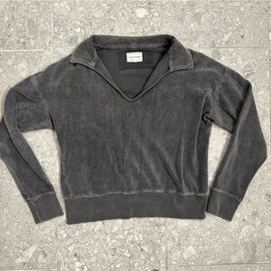 Honorine Hunter Polo Sweatshirt women’s size XS cropped grey Sherpa fleece top